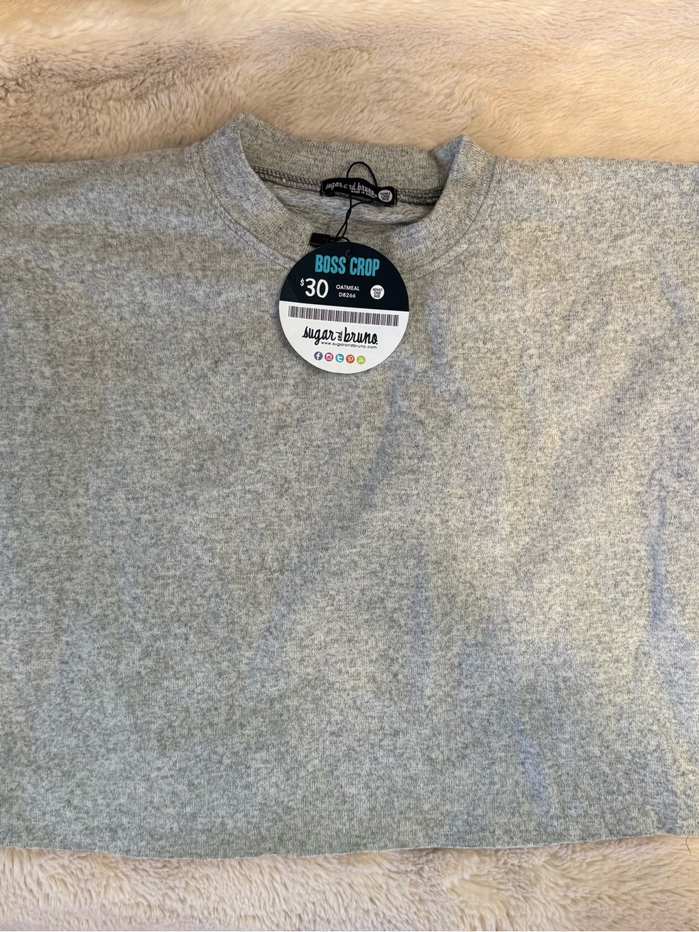 Boss Cropped Muscle Tee in Light Gray 80’s NWT
